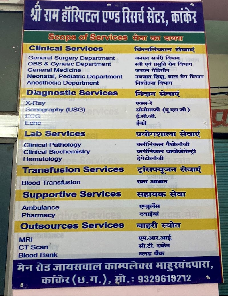 SHRI RAM HOSPITAL - SHRI RAM HOSPITAL, Mahurbandpara, 7FGR+7RQ jaiswal complex, Kanker, Chhattisgarh 494334, India