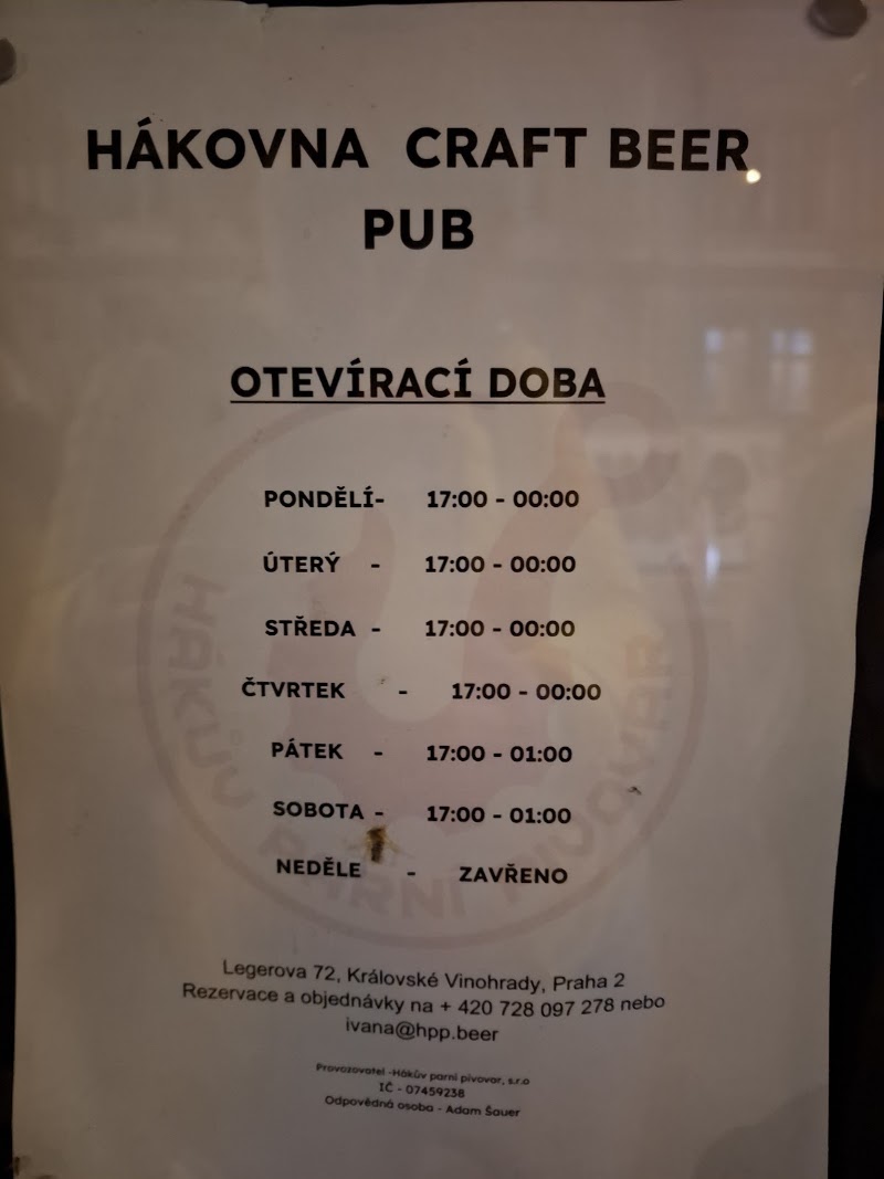 Craft Beer Pub Hákovna - Craft Beer Pub Hákovna Legerova 619/72, 120 00 Praha 2-Vinohrady, Czechia