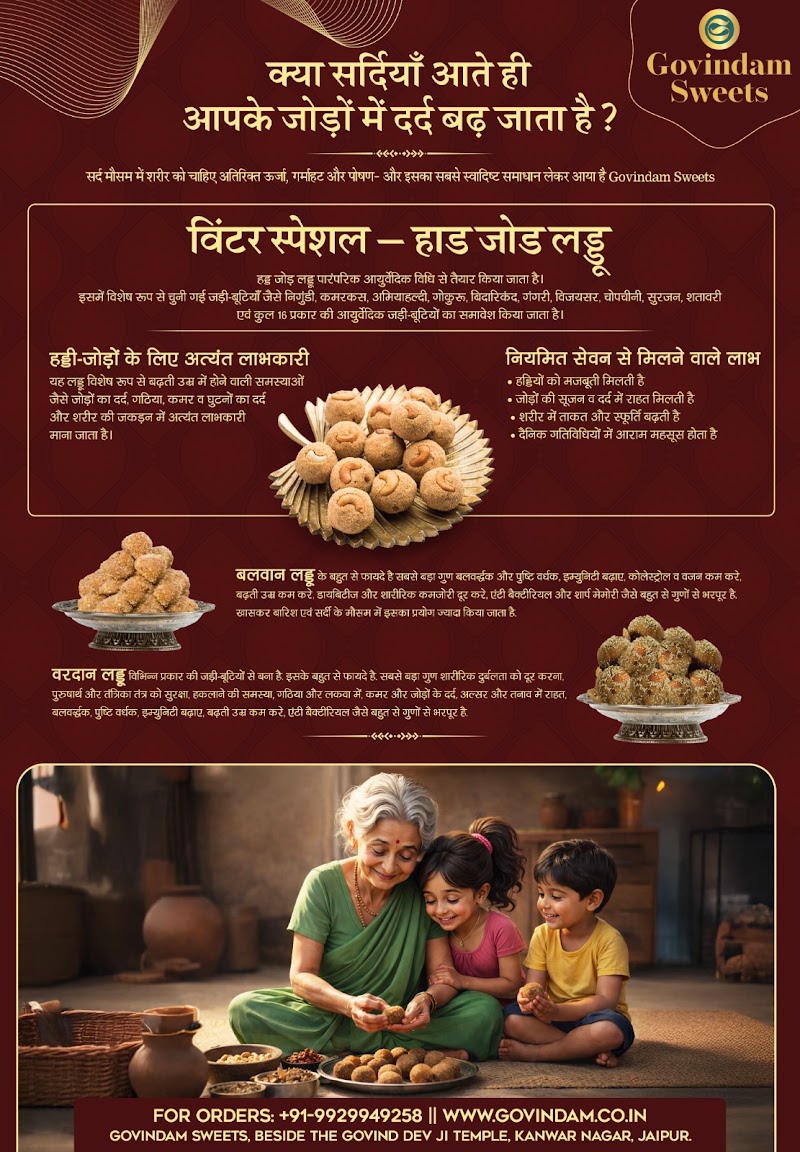 Govindam Sweets - Govindam Sweets beside of Govind dev ji temple, Gangori Bazaar, J.D.A. Market, Brahampuri, Jaipur, Jaipur Nagar Nigam Area, Rajasthan 302003, India