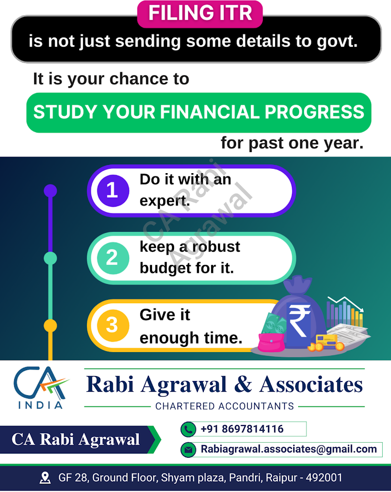 Rabi Agrawal & Associates - CA in Raipur - Rabi Agrawal & Associates - CA in Raipur, GF 28, Ground floor, Shyam Plaza, opp. Old Bus Stand, Pandri, Raipur, Chhattisgarh 492001, India