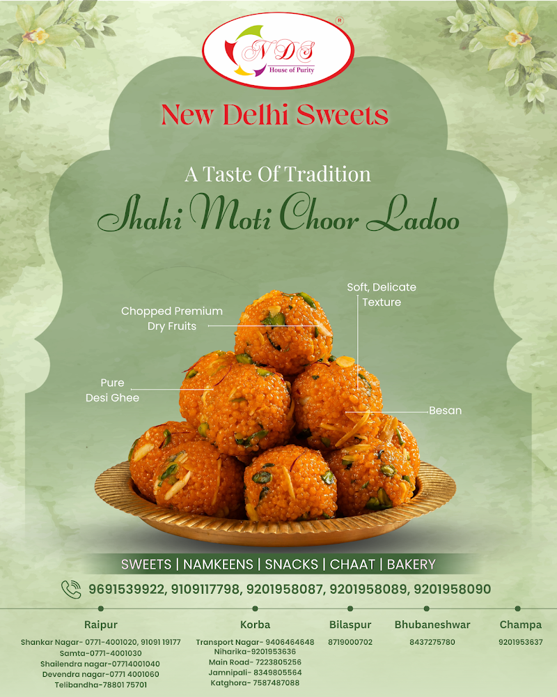 New Delhi Sweets - New Delhi Sweets, Kachna Pahuch Marg, opp. RTO Ground, Shankar Nagar, Raipur, Chhattisgarh 492004, India