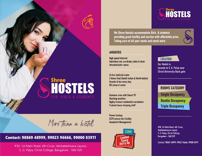Shree hostel for ladies - Shree hostel for ladies 30 1st main road, Christ University, 4th Cross Rd, Venkateshwara Layout, S.G. Palya, Bengaluru, Karnataka 560029, India