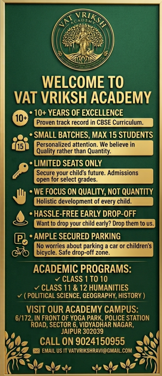 VAT VRIKSH ACADEMY - VAT VRIKSH ACADEMY, FRONT OF YOG PARK, 6/172, near Police Station, Sector 2, Sector 6, Vidyadhar Nagar, Jaipur, Rajasthan 302039, India
