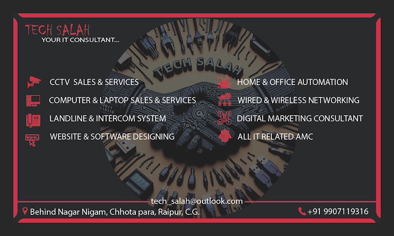 Tech salah | CCTV, Computer, Laptop, Networking specialist - Tech salah | CCTV, Computer, Laptop, Networking specialist behind Nagar Nigam, Chhotapara, Janta Colony, Raipur, Chhattisgarh 492001, India