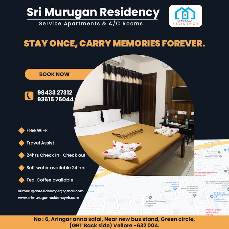 Sri Murugan Residency - Sri Murugan Residency No.6, Aringar Anna Salai, Green Cir, Thiruveeka Nagar, Thottapalayam, Vellore, Tamil Nadu 632004, India
