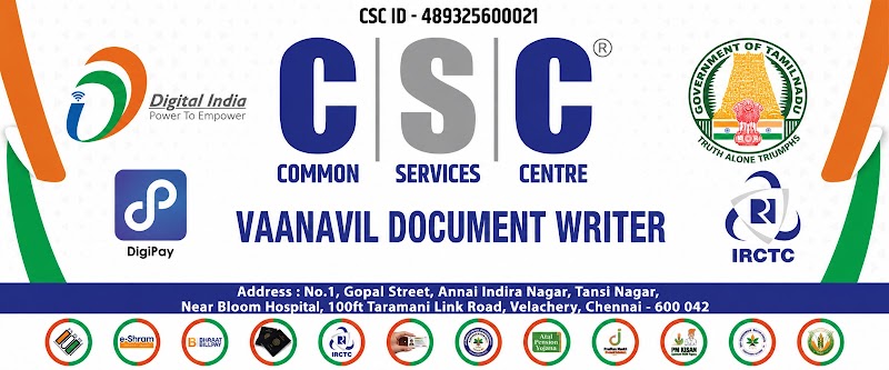 Vaanavil Document Writer - Vaanavil Document Writer, 1 Gopal st, THARAMANI LINK ROAD TANSI NAGAR, near BloomLife Hospital, VGP Seetapathi Street, Annai Indira Nagar, Velachery, Chennai, Tamil Nadu 600042, India