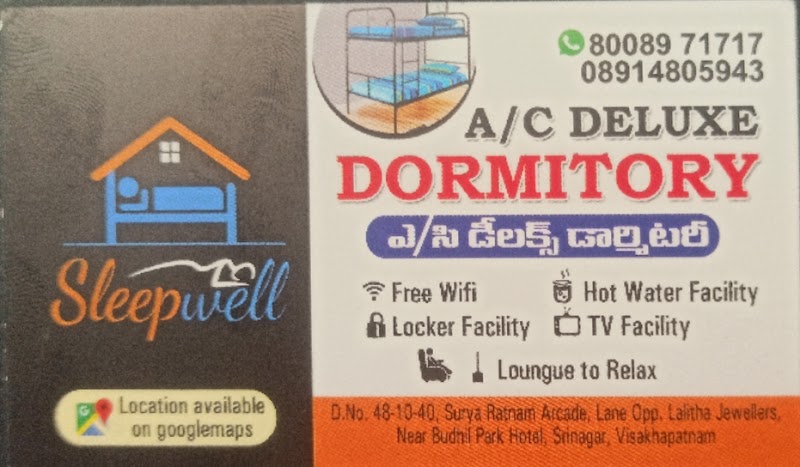Sleepwell AC Deluxe Dormitory - Sleepwell AC Deluxe Dormitory 48-10-40, near buddhil park hotel srinagar lane, prakasam road, opp. lalitha jewellers, Dwaraka Nagar, Visakhapatnam, Andhra Pradesh 530016, India