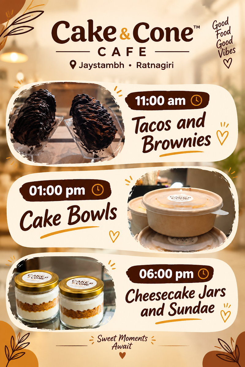 CAKE & CONE Cafe , Ratnagiri - CAKE & CONE Cafe , Ratnagiri C Wing, Shop No, Block No -02, JAVKAR PLAZA, 17, Ghudewathar Rd, JAYASTAMBHA, Rajiwada, Ratnagiri, Maharashtra 415612, India