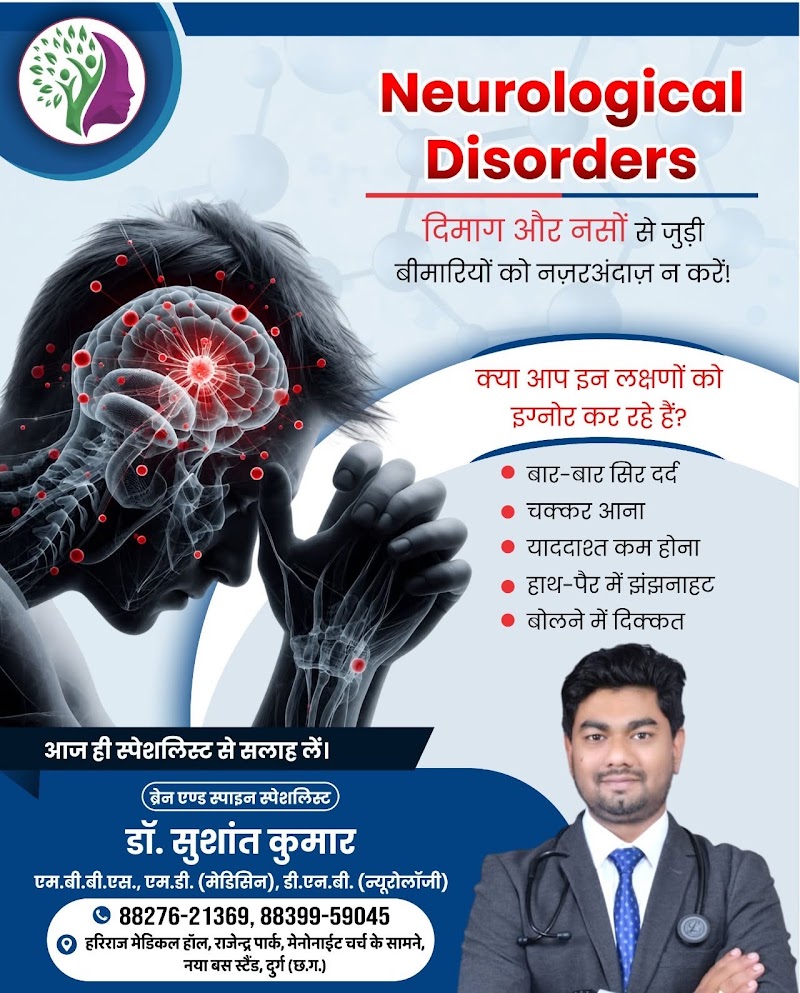 Dr Sushant Kumar Kande, Neuro clinic, Hariraj Medical - Dr Sushant Kumar Kande, Neuro clinic, Hariraj Medical, Hariraj Medical Hall, New Bus Stand, in front of Mennonite Church, Pendarvani, Durg, Chhattisgarh 491001, India