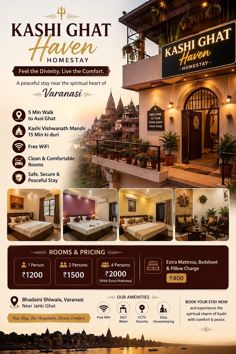 काशी ghat haven homestay - काशी ghat haven homestay, Bhadaini, H. No.- B-2/107A, beside Fab India, behind Anandmai hospital, Shivala, Varanasi, Uttar Pradesh 221001, India