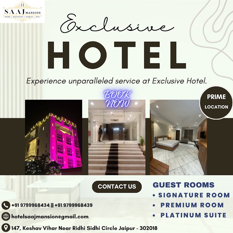 Hotel Saaj Mansion - Hotel Saaj Mansion 147, Gopalpura Bypass Rd, near Riddhi Siddhi Circle, opposite Manglam Electronic Market, Keshav Vihar, Arjun Nagar, Jaipur, Rajasthan 302015, India