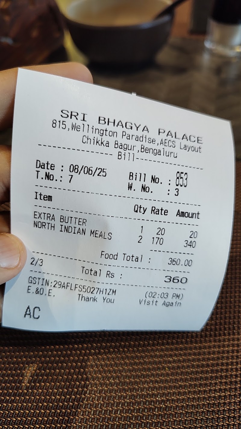 Sri Bhagya Palace - Sri Bhagya Palace Manipal County Rd, opp. Star Bazar Market, Chikka Begur, AECS B Block, Wellington Paradise, Singasandra, Bengaluru, Karnataka 560114, India