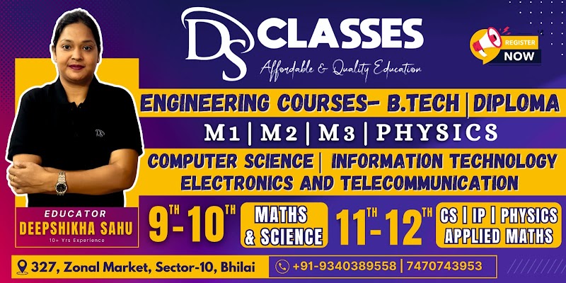 DS CLASSES - DS CLASSES, Shop No-327, Zonal Market, Sector 10, Bhilai, Chhattisgarh 490006, India