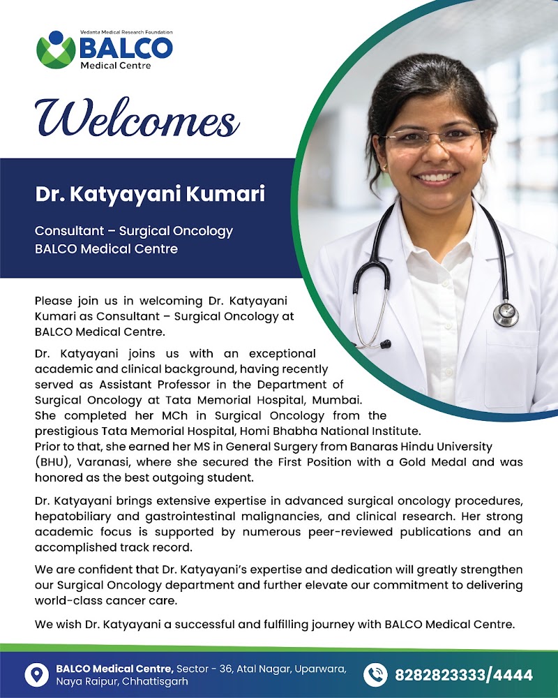 Dr Katyayani Cancer Care- Best Surgical Oncologist in North India - Dr Katyayani Cancer Care- Best Surgical Oncologist in North India, Balco medical centre, Sector 36, Raipur, Atal Nagar-Nava Raipur, Chhattisgarh 492001, India