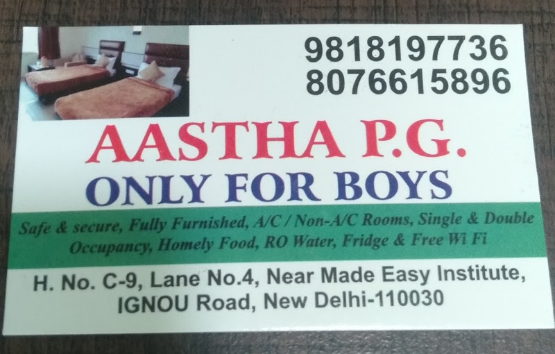 AASTHA P.G. - AASTHA P.G. H. No. 2 Lane No.4, IGNOU Rd, near Made Easy Institute, Saiyad ul Ajaib, Sainik Farm, New Delhi, Delhi 110030, India