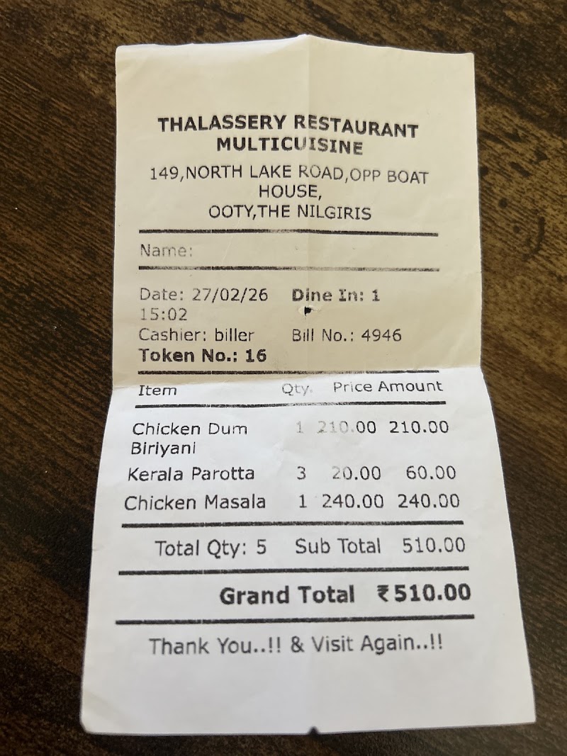 Thalassery Restaurant - Thalassery Restaurant CM5Q+2R4 Opp: Boat House, N Lake Rd, Kathadimattam, Ooty, Tamil Nadu 643001, India