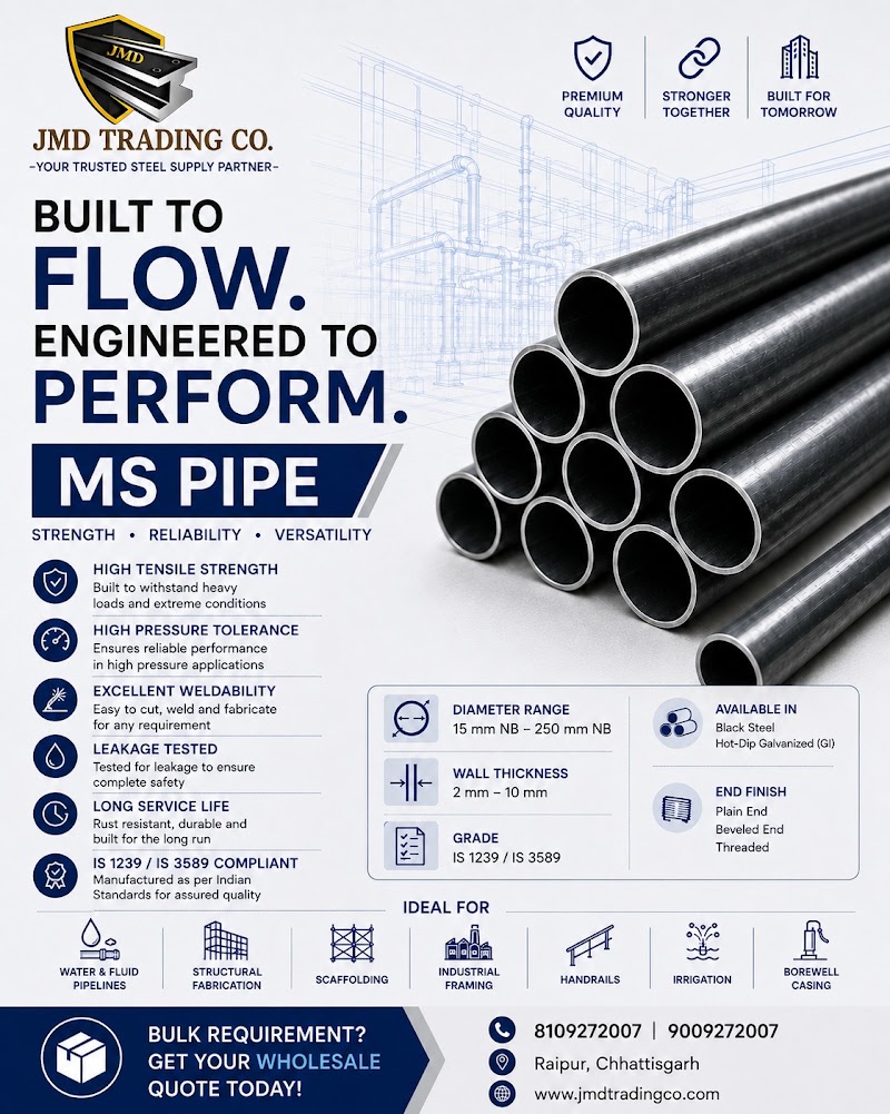 JMD TRADING .CO- MS Pipe, Angle, Beam, Channel, Flat Supplier - JMD TRADING .CO- MS Pipe, Angle, Beam, Channel, Flat Supplier, SIDE OF NAI DUNIYA SAI NAGAR, Jail Rd, Devendra Nagar, Raipur, Chhattisgarh 492009, India