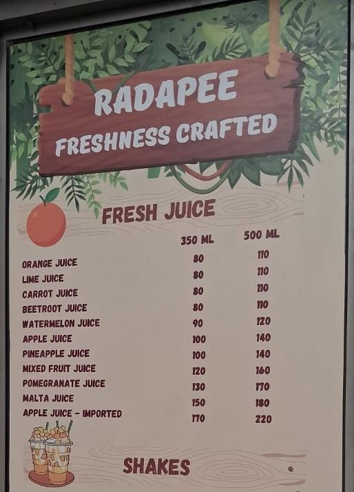 RADAPEE, FRUIT JUICE SHAKES - RADAPEE, FRUIT JUICE SHAKES Shop no. 19, Block 04, M3M Urbana Premium, Ramgarh, Sector 67, Gurugram, Haryana 122101, India