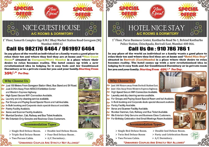 Nice Guest House - Nice Guest House First Floor, Samarth Complex, Bandu Gore Marg, opp. B.M.C. Bhaji Market, Jawahar Nagar, Goregaon West, Mumbai, Maharashtra 400104, India