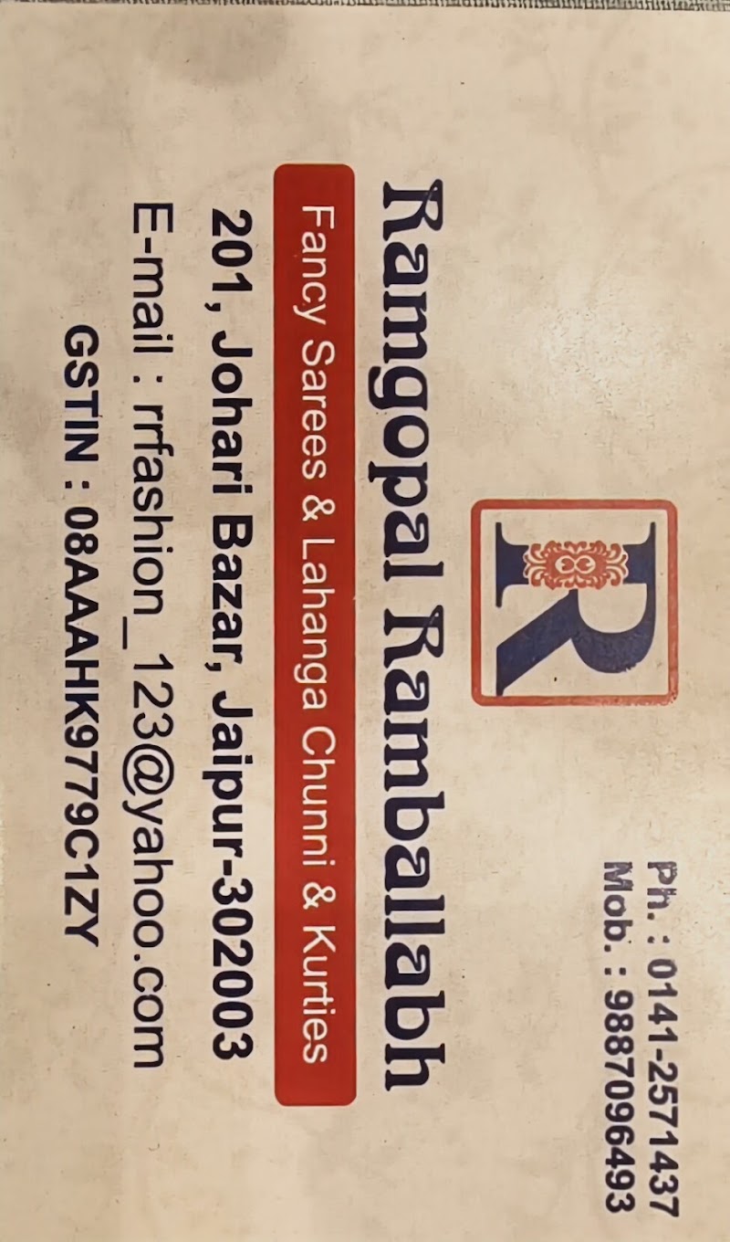 Ramgopal Ramballabh - Ramgopal Ramballabh Shop no.201, near badi chaupar, Johri Bazar, Ramganj Bazar, Jaipur, Jaipur Nagar Nigam Area, Rajasthan 302003, India