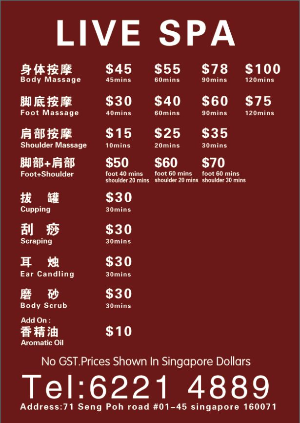 Live Spa - Live Spa, 71 Seng Poh Rd, #01-45, Singapore 160071