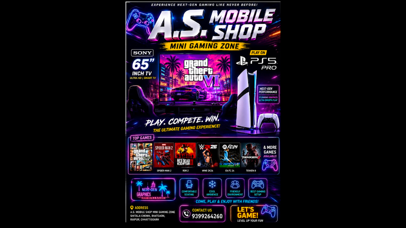 A.s. mobile shop mini gaming zone - A.s. mobile shop mini gaming zone, Shitala Chowk, Bhatagaon, Raipur, Chhattisgarh 492001, India