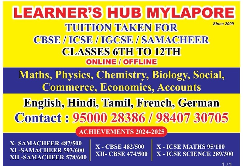 LEARNER’S HUB - Mylapore - LEARNER’S HUB - Mylapore Loganathan Colony Rd, PNK Garden, Mylapore, Chennai, Tamil Nadu 600004, India