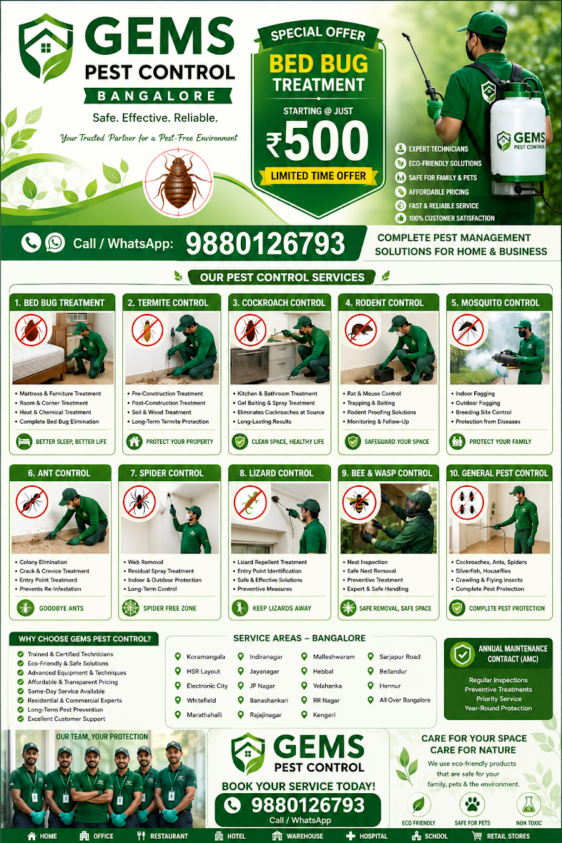 Gems pest control Termite Control - Gems pest control Termite Control, 252, 6th Main Rd, opp. to one of, Mico Layout, BTM Layout 2nd Stage, BTM Layout, Bengaluru, Karnataka 560076, India