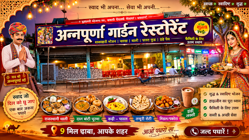 Annapurana Garden Restaurant - Annapurana Garden Restaurant, 9 Mile NH 62 Stone park Gate, near Hp petrol pump, Mandore, Jodhpur, Jodhpur-North (M Corp.), Rajasthan 342304, India