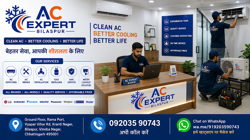 AC EXPERT BILASPUR - AC EXPERT BILASPUR, Ground Floor, Rama Port, Vyapar Vihar Rd, Kranti Nager, Bilaspur, Vinoba Nagar, Chhattisgarh 495001, India