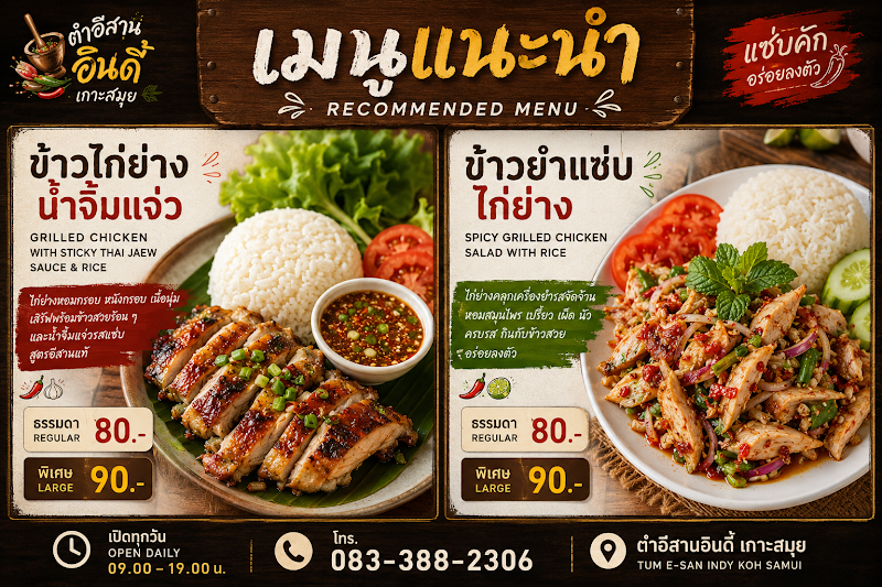 ตำอีสานอินดี้ (Indie Isan Papaya Salad &Thai food) - ตำอีสานอินดี้ (Indie Isan Papaya Salad &Thai food) 68 92, Tambon Bo Put, Amphoe Ko Samui, Chang Wat Surat Thani 84320, Thailand