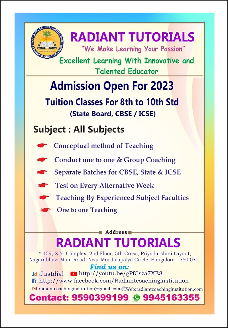 Radiant Study Library - Radiant Study Library SN Complex, Priyadarshini Layout 5th Cross, Nagarabhavi Main road, Circle, near Moodalpalya, SVG Nagar, Govindaraja Nagar Ward, Shivananda Nagar, Vijayanagar, Bengaluru, Karnataka 560072, India